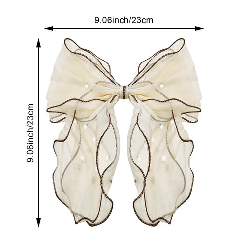 2 PACK Chiffon Big Bow Hair Clip, Big Bowknot Pearl Hair Barrettes French Hairpin Snap Hair Clasps Cute Tulle French Hair Styling Accessories for Women Girls (White + Pink)