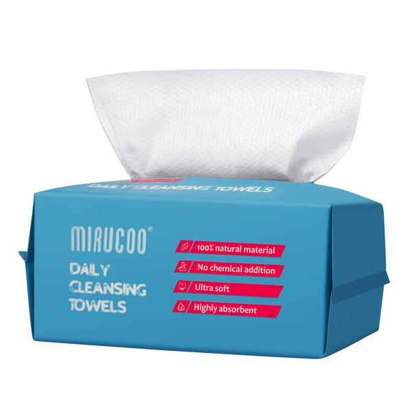 Mirucoo 100 Sheet Daily Cleansing Towels Ultra Soft Dry Wipes for Sensitive Skin Disposable Facial Washcloths 100% Organic Viscose Makeup Remover Tissues (Pack of 1)