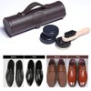 YUET Shoe Polish Kit Cleaning Shine Care Barrel Set For Brown Black Leather With Brush Travel Case Luxury Premium Soft Horsehair Bristle Dauber, Wooden Applicator, Shoehorn, Cloth 12 Piece Brown Pouch