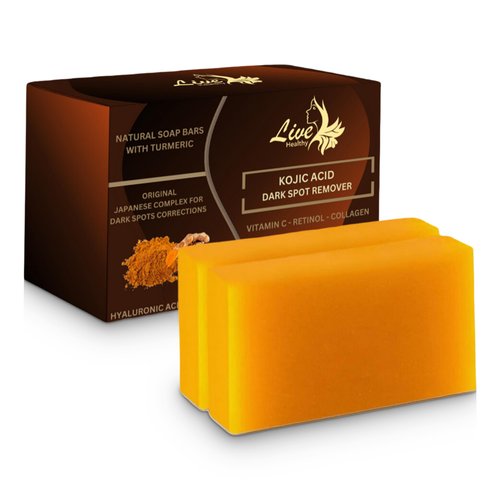 Live Healthy Turmeric & Kojic Acid Soap Bar - Skin Brightening for a Radiant Complexion - Natural Soap for Acne Scars & Hyperpigmentation - Turmeric Soap for Dark Spots - Citrus Scent - Pack of 2