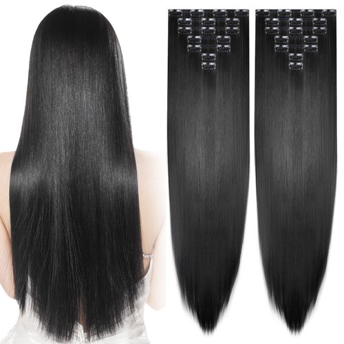 14 Pieces Clip in Hair Extensions Long Straight Hair Pieces 24 Inch 260g Hair Extensions High Temperature Synthetic Fiber Double Weft Soft Hair for Women Full Head (Black)