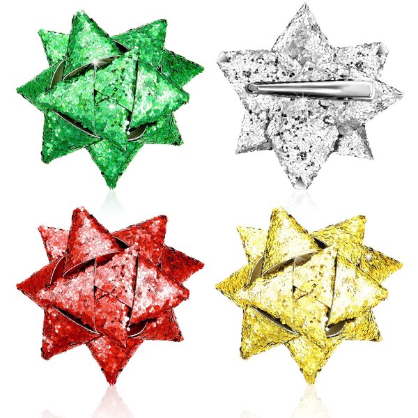 4 Pcs Christmas Bow Hair Clips for Girls Christmas Bow Alligator Hair Clips Festive Glitter Leather Bow Hairpin Bow Hair Bobby Pin Holiday Hair Accessory Party Gifts for Women