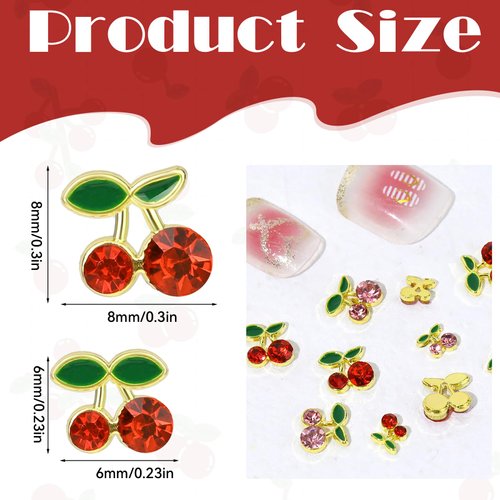 40Pcs Cherry Nail Rhinestones 3D Cherry Nail Charms Cute Nail Art Charms Crystal Shiny Gems Nail Studs Luxury Nail Art Decoration Set for Acrylic Nail Design Women Girls DIY Craft Manicure Supplies