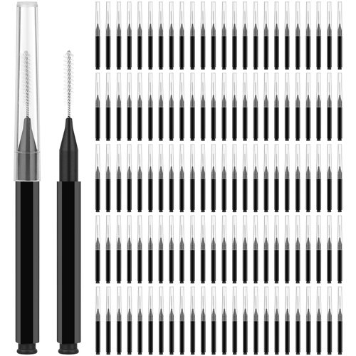 MAPVOLUT 120PCs Micro Eyebrow Brush with Cap, Eyelash Comb Brow Brush Eyebrow Spoolies Lamination Brush Supplies for Eyebrows Brow, Interdental Brushes, Lash Filler Eyebrow Lift Tint Tools Extensions