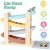 Car Ramp Toys for One Year Old Boy Birthday Gifts, Wooden Montessori Toys for 1 2 Year Old, Race Track Truck Toy with 4 Mini Cars/1 Parking Lot, First Christmas Birthday Gifts for Toddlers 1-3-2-4