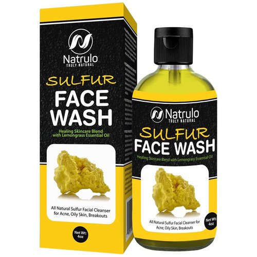 Natrulo Sulfur Facial Cleanser for Oily Skin - 4oz Liquid, All Natural Ingredients, Absorbs Excess Oil, Reduces Breakouts, Sulfur 10% - USA Made