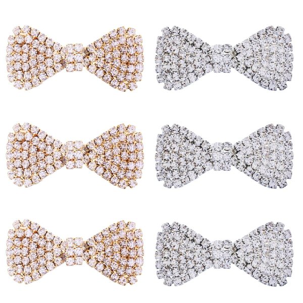 6 Pcs Bow Rhinestone Crystal Hair Clips, Mini Bowknot Rhinestone Hair Clips for Women Girls, Hair Bow Barrettes Accessories