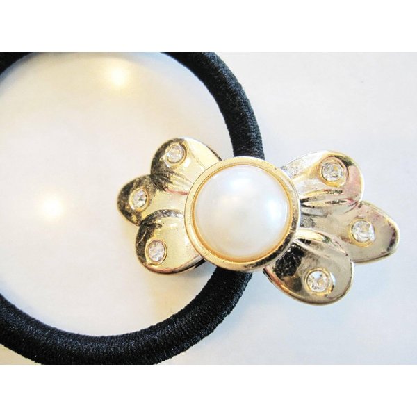 Generic Flower shaped hair tie pony tail holder scrunchie with pearl and crystals