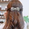 Fdesigner Crystal Bows Hair Clip Silver Rhinestones Bowknot Hair Pins Wedding Bride Party Hair Barrette for Women (Silver)