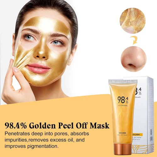 OBRVE 2pcs Gold Foil Peel-Off Mask, 98.4% Gold Facial Mask, Gold Peel Off Face Mask, Gold Face Mask for Moisturizing