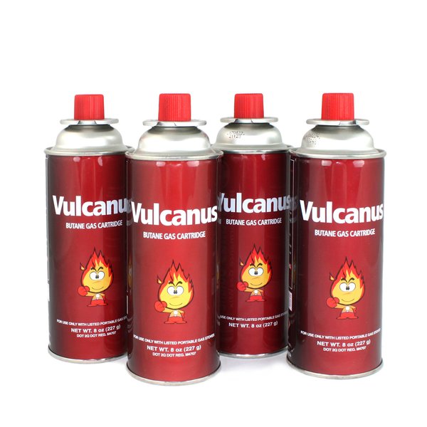 Vulcanus Butane Gas Cartridge Fuel Canister [Explosion-Proof, UL Listed] Used for Camping Stoves & Burners (4-Pack)