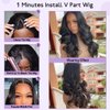 Emistar Wavy V Part Wig Wear And Go Glueless U Part Wig Body Wave Natural Black Synthtic Hair Soft As Human Hair Wigs For Black Women (Natural Black, 24 Inch)