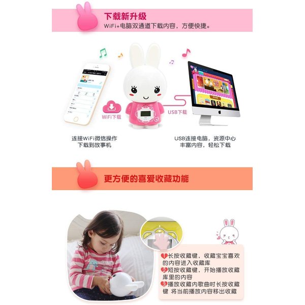 Huohuotu Big Bunny G7WIFI Early Education Toy, Pink, LCD Screen Display, WiFi+USB Download, Wechat Messaging