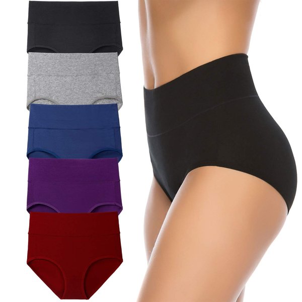 Annenmy Women's High Waist Cotton Underwear Soft Brief Panties Regular and Plus Size (Medium, Dark Colors, 5-Pack)