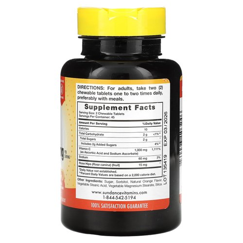 Sundance Vitamin C 500 mg Chewable Tablets, 90 Count