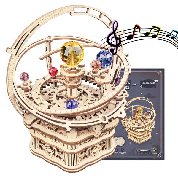 ROKR 3D Puzzles for Adults Orrery Music Box Wooden Model Building Set, DIY Wood Craft Kit Solar System Kit STEM Toys Gifts for Teens Boys/Girls Hobbies for Man/Woman