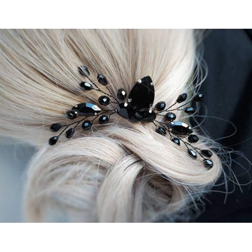 Aimimier Bridal Black Crystal Hair Comb Marquise Back Comb Wedding Headpiece Prom Party Festival Hair Accessories for Women and Girls