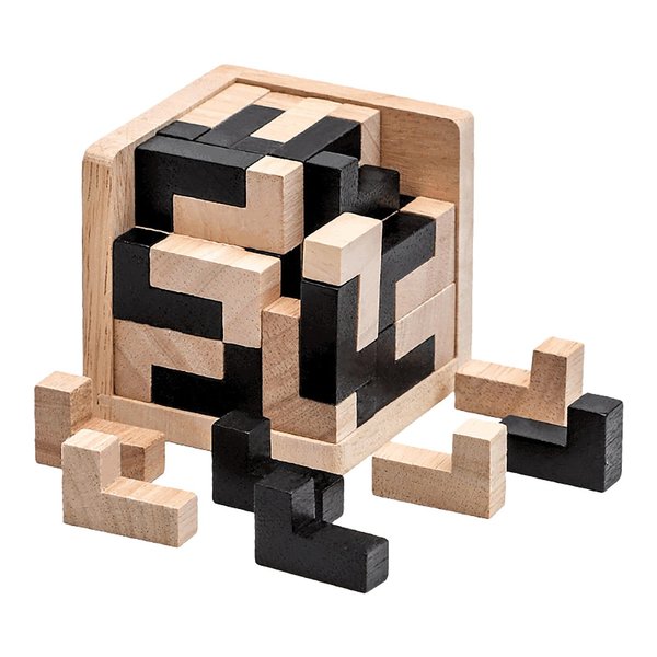 Wooden Brain Teaser Puzzle Skills Builder Shape Pieces Educational Toy for Kids and Adults (Black and Natural L Shape)