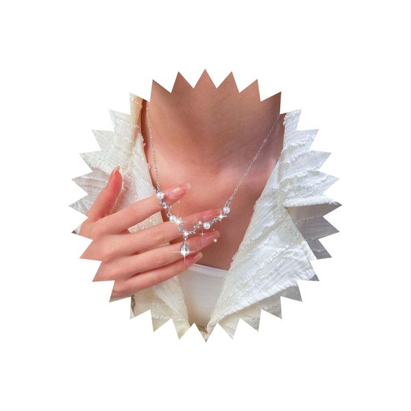TseanYi CZ Teardrop Pendant Necklace Pearl Necklace Wedding Bridal Crystal Necklace Silver Rhinestone Leaf Vine Drop Necklace Sparkly Crystal Vine V Shape Necklace Pearl Waterdrop Necklace for Women