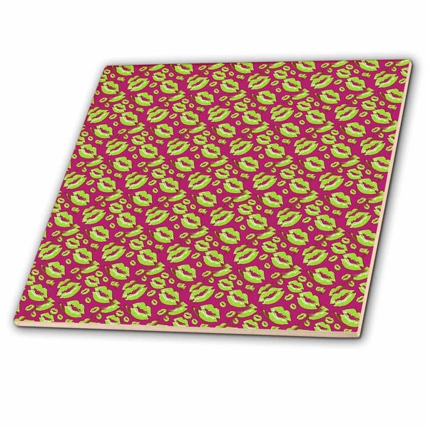 3dRose Two Kisses Collided Lip Smacking Lime Colored Lips Pattern - Tiles (ct_357225_3)