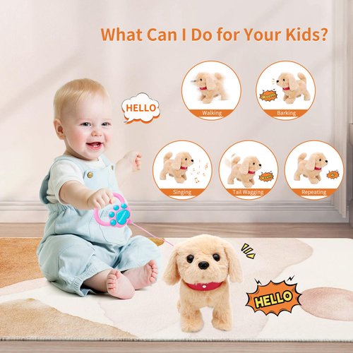 Monealpis Interactive Walking Dog Toy - Toddler Walking Plush Dog Toys for Kids, Toys for Girls 2 Years Old - Electronic Golden Retriever Plush Toy with Singing, Barking, and Tail Wagging