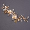 Teyglen Wedding Gold Rhinestones Hair Comb Dainty Flower Leaf Crystal Pearls Hair Comb Bridal Headband Hair Accessories Crystals Bridal Side Hair Comb Hair Pieces for Women Bride Girls (Gold)