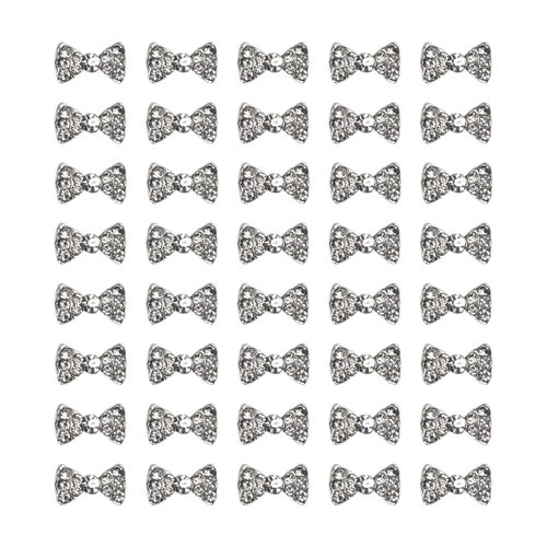 AUEAR, Charming 3D Nail Art Charms Bow Tie Rhinestones Crystal Pendant Decals DIY Decoration for Women Girls Nail Art Beauty Design Jewelry Craft (Silver, 40 Pack)