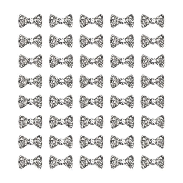 AUEAR, Charming 3D Nail Art Charms Bow Tie Rhinestones Crystal Pendant Decals DIY Decoration for Women Girls Nail Art Beauty Design Jewelry Craft (Silver, 40 Pack)