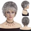 GNIMEGIL Short Grey Elderly Wigs Curly Wigs for White Women Gray Pixie Cut Wig with Bangs Layered Synthetic Natural Hairstyles Old Lady Costume Senior Ladies Wig