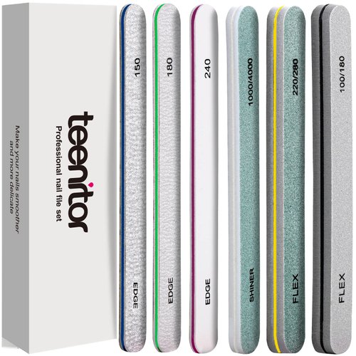 Nail File Buffer, Teenitor Nail Files for Natural Nails and Acrylic Nails, Manicure Buffer Block, Different Grits, Straight