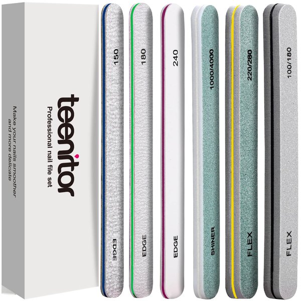 Nail File Buffer, Teenitor Nail Files for Natural Nails and Acrylic Nails, Manicure Buffer Block, Different Grits, Straight