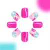 Pink Flower Press on Nails Short Square Fake Nails Spring False Nails with Hot Pink Acrylic Nails Floral Design Stick on Nails Full Cover Glossy Glue on Nails Artificial Nails for Women Manicure 24Pcs