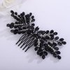 Teyglen Crystal Bride Wedding Hair Comb Black Rhinestone Hair Side Comb Crystal Hair Piece Bridal Hair Accessories Flower Headpiece for Women Girls (Black 2)