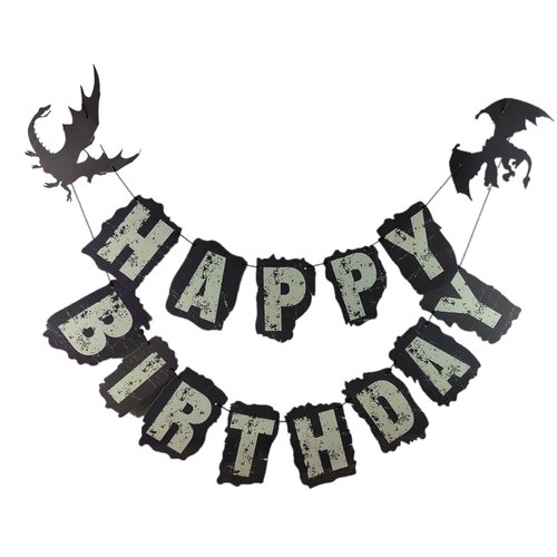 Dragon Themed Happy Birthday Banner Game of Throne Birthday Banner Dragon Knight Birthday Party Decors for Medieval Theme Fairy Tale Fantasy Birthday Baby Shower 1st Birthday Party Supplies