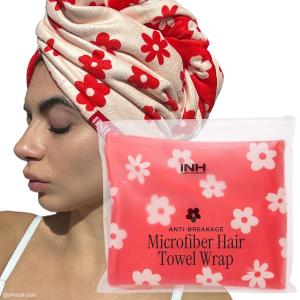 INH Microfiber Hair Towel Wrap | Quick Dry Anti-Frizz Hair Wrap | Soft, Lightweight, Super Absorbent, Lint-Free, Luxurious & Travel-Friendly | G2G Anti-Breakage Towel Wrap for Women | 400gsm, Floral