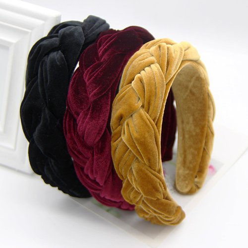 Qikuver Black Braided Headbands, Headbands for Women Velvet Braided Headbands Fashion Hairband Criss Cross Hair Accessories