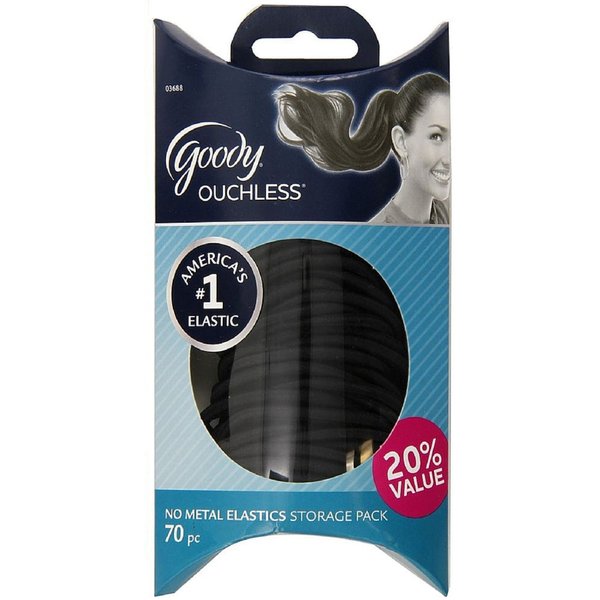 Goody Ouchless No Metal Elastics Storage Pack, Black 70 ea (Pack of 2)