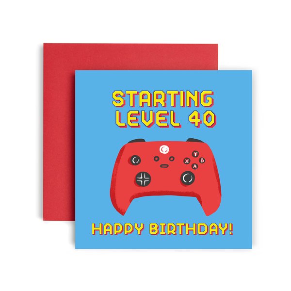 Huxters Happy 40th Birthday Card for Gamer – Gaming Birthday Card for Men, Husband birthday – Computer game controller Funny Card– Unique Video Game Design – 14.8cm square (Age 40)