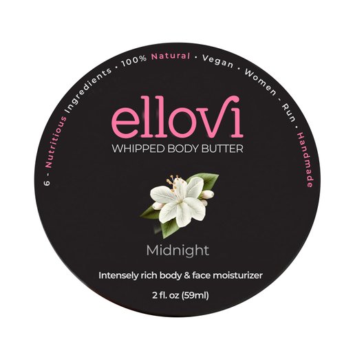 Ellovi All-Natural Luxuriously Whipped Body Butter - Midnight - Pure Enough to Eat - Made With Just 6 Vegan Ingredients - Ultra-Rich 100% Plant-Based Hydrating Moisturizer For Naturally Healthy Skin
