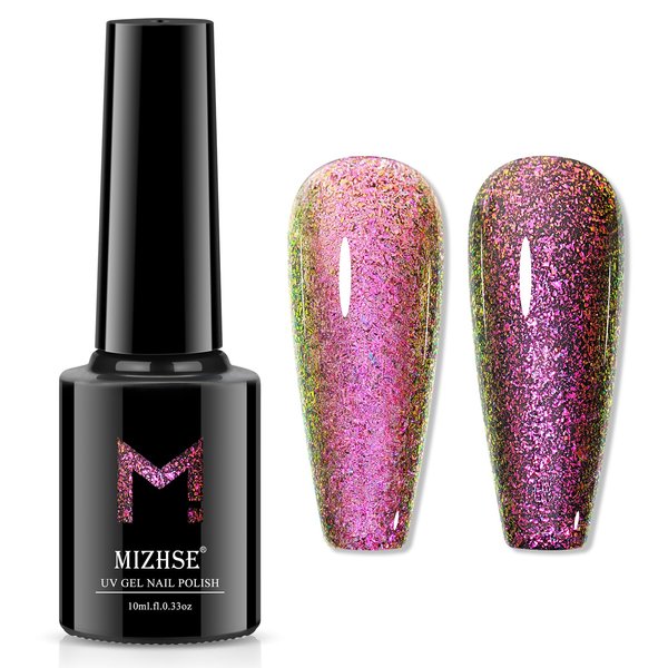MIZHSE Holographic Glitter Gel Nail Polish Purple, Chameleon Magic Sequin Glossy Nail Art UV/LED Soak Off Manicure Set for Home Salon 10ml
