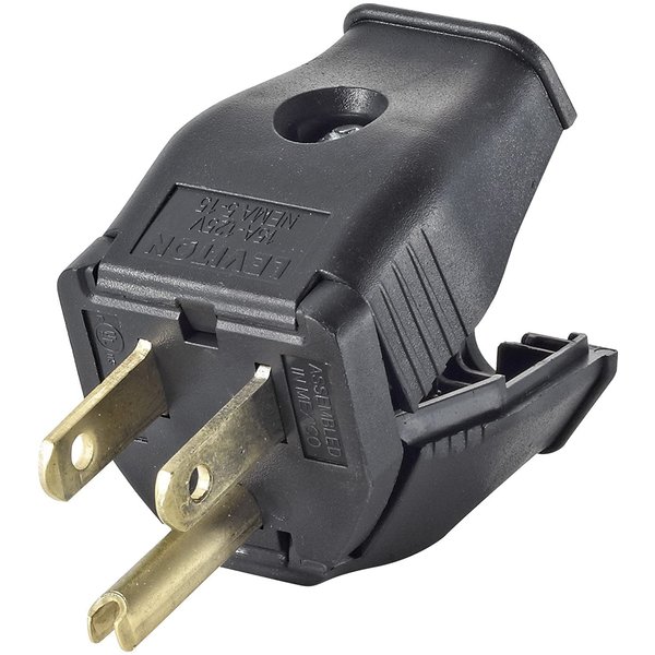 Leviton 2-Pole, 3 Wire Grounding Plug, 3W101-E, Black