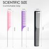 Trati 3Packs Rat Tail Combs for Women Hair Parting Tool Fine Tooth Comb Carbon Fiber Heat Resistant Teasing Combs Barber Hair Styling Tools(Black|Purple|Pink)