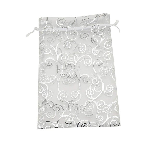 SUNGULF 50pcs Organza Pouch Bag Drawstring 6"x8" Strong Gift Candy Bag Jewelry Party Wedding Favor (Silver White)