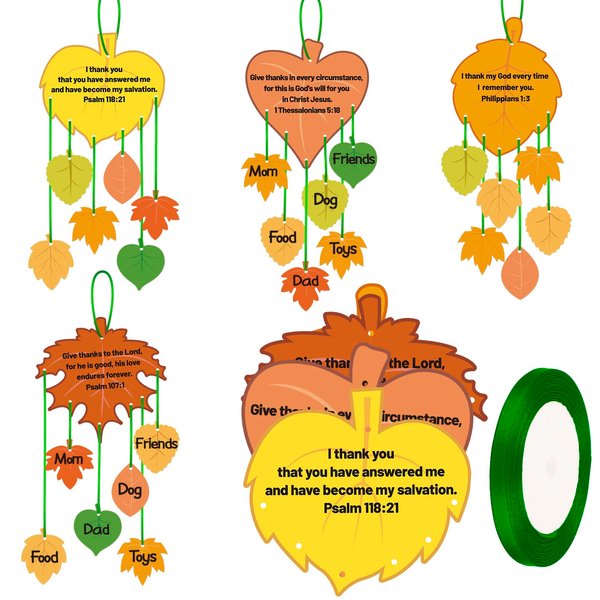 24 Pack Thankful Leaves Craft Kits for Kid Fall Thanksgiving Christian Crafts Kit Fall Activities Maple Leaf Hanging Ornament for Bible Sunday School Crafts for Kids Autumn Harvest Activities