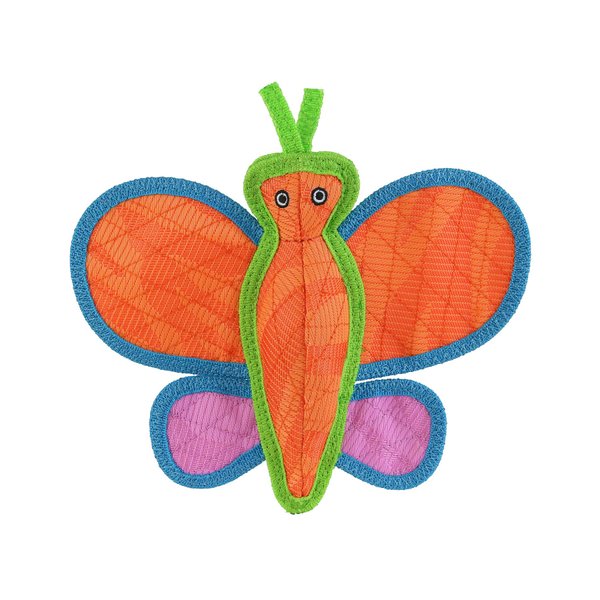 DURA FORCE Durable Woven Fiber - Butterfly - Squeakers - Multiple Layers. Made Durable, Strong & Tough. Interactive Play Dog Toy (Tug, Toss & Fetch). Machine Washable & Floats (Orange Butterfly)