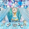 MEHOFOND Snow Birthday Party Supplies, Winter Wonderland Balloon Garland Arch Kit Blue Purple Foil Curtain Snowflake Tablecloth Snowflake Foil Balloons Winter Baby Girl Birthday Party Decorations