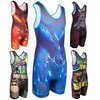KO Sports Gear - Unisex Wrestling Singlet (Blue Phoenix, Youth Medium)
