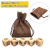 Hometu 5Pcs/Set 20MM Wooden Letter Dice Set, 6-Sided English Letter Pattern Engraved Wood Rolling Dices with Linen Bag, Yellow