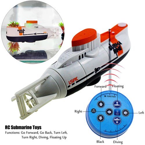 Tipmant RC Submarine Toy Remote Control Boat Underwater Diving Waterproof for Fish Water Tank Kids Birthday Gift (White)