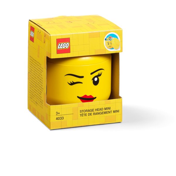 Room Copenhagen, Lego Storage Heads Stackable Storage Container - Buildable Organizational Bins for Kid’s Toys and Accessories - 4.02 x 4.02 x 4.53in - Mini, Winky, Holds 100 Bricks